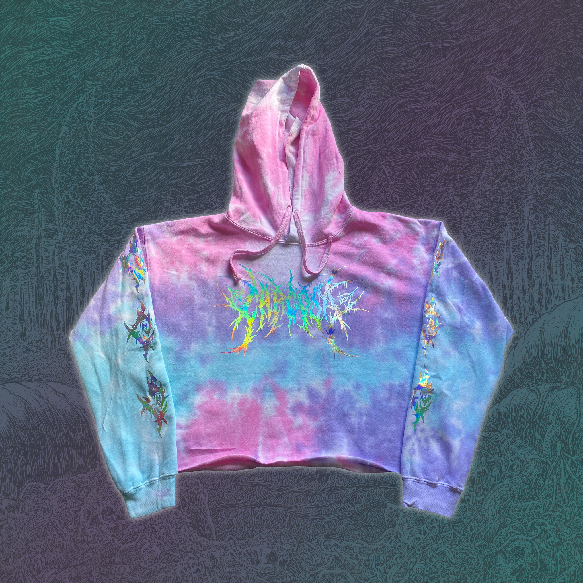 Holographic Crop Top Hoodie (Cotton Candy Dye) *PRE-ORDER*
