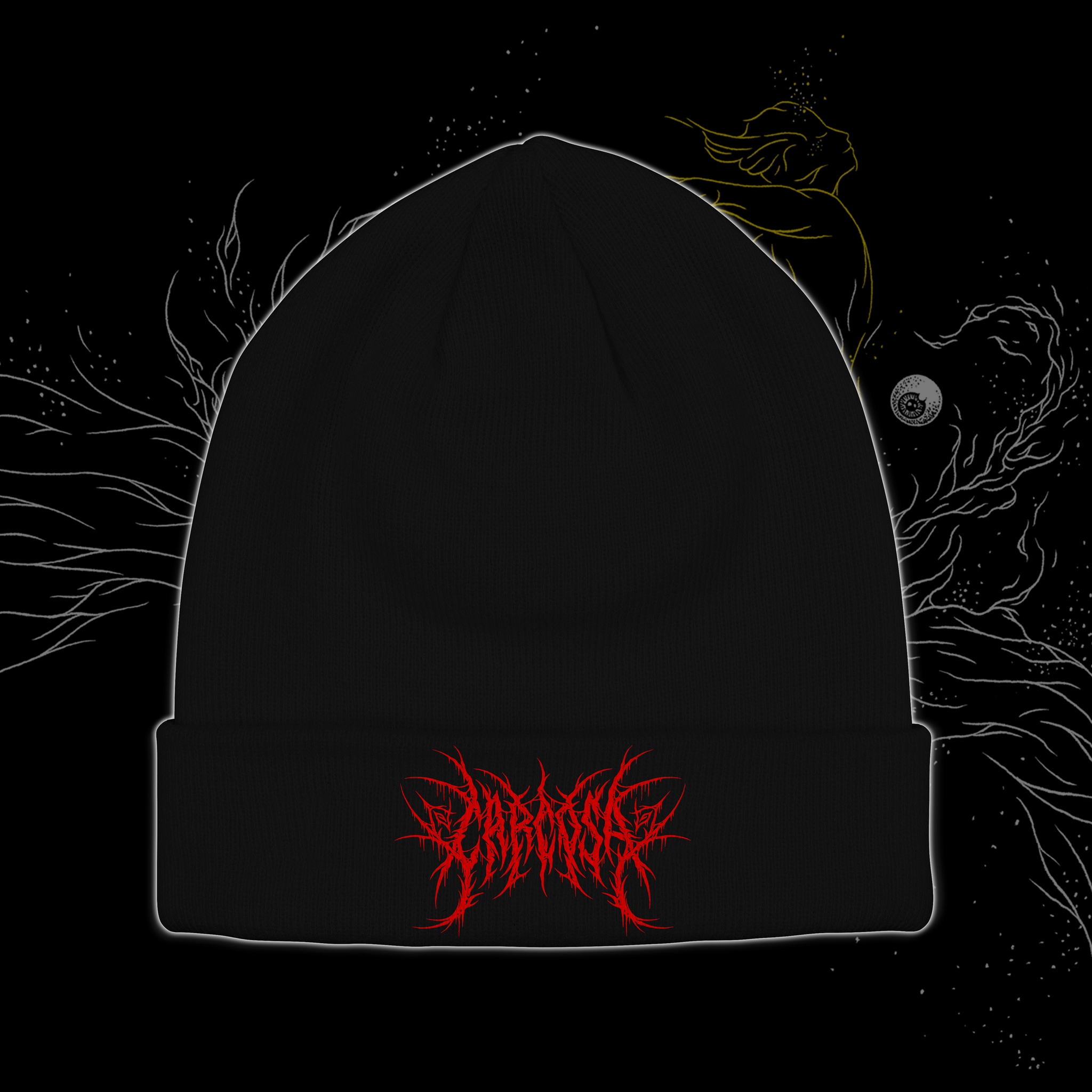 CARCOSA Embroidered Beanie (Black & Red)